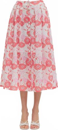 Entro Button Detailed Floral Midi Skirt In Red/ Pink