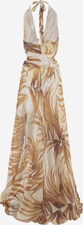 Just Cavalli Womens Tropical Print Long Dress Beige Polyester