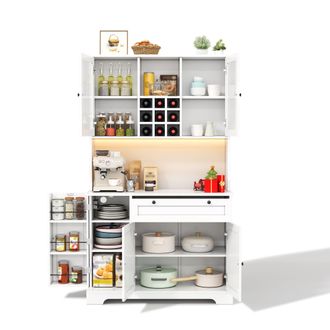 STILVORA Aparador De Cocina Con 5 Puertas, 1 Caj&oacute;n, Baldas Ajustables, Led Y Enchufes, En Mdf, 105 X 40 X 180 Cm, Blanco