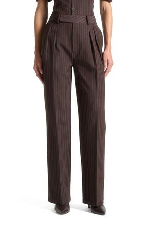 Mani&egrave;re De Voir Julie Pinstripe Twin Pleat Tailored Trousers in Brown at Nordstrom, Size 10