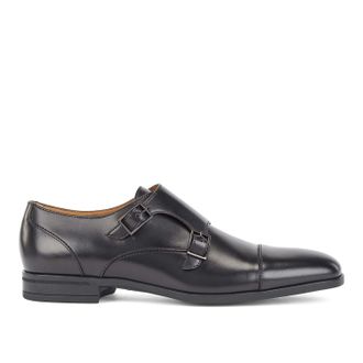 HUGO BOSS Mens Kensington Monk Shoes in Black Leather - Size UK 12