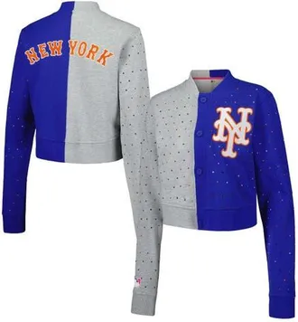 Terez Womens Terez Gray/Royal New York Mets Cropped Button-Up Cardigan at Nordstrom, Size X-Large