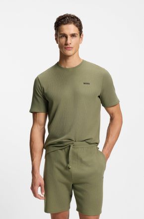 HUGO BOSS Pyjamaoberteil BOSS Waffle T-Shirt, Herren, Gr. S, gr&uuml;n (open gr&uuml;n 349), Obermaterial: 60% Baumwolle, 40% Polyester, regular fit, Rundhals, Shirts Pyj