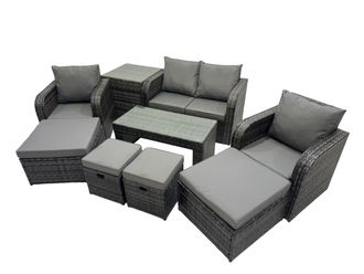 Fimous Garden Outdoor Furniture Set with 2 Side Tables 4 Stool in Dark Grey