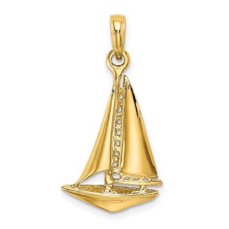 Diamond2Deal 14k Yellow Gold 3-D Polished Sailboat Charm Pendant