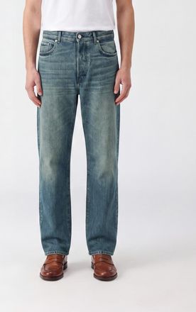 Dries Van Noten Jeans straight in denim di cotone blu a vita media