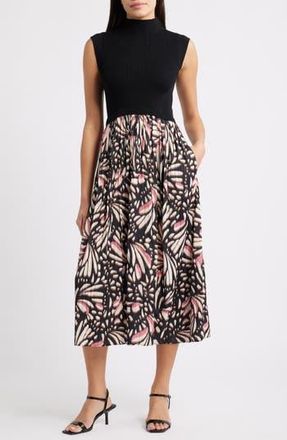 Vince Camuto Sleeveless Mixed Media Midi Dress in Black Multi at Nordstrom Rack, Size X-Large