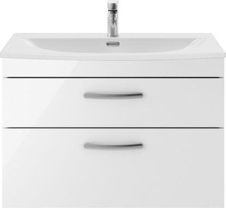 Nuie Nuie - Athena Gloss White 800mm Wall Hung 2 Drawer Vanity Unit and Curved Ceramic Basin - ATH069G