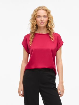 Vila Kurzarmshirt VILA VIELLETTE S/S SATIN TOP - NOOS, Damen, Gr. 34, jazzy, Satin, Obermaterial: 100% Polyester, unifarben, regular fit normal, Rundhals, 