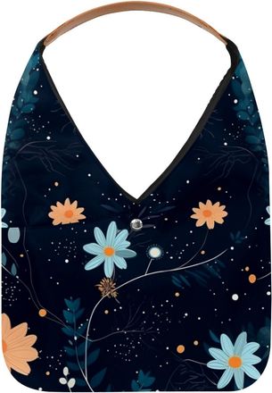 Generic Floral Night Sky Pattern Reusable Lightweight Grocery Bags - Foldable Into Compact Pouch, Washable & Sturdy, Multipurpose for Shopping and Travel