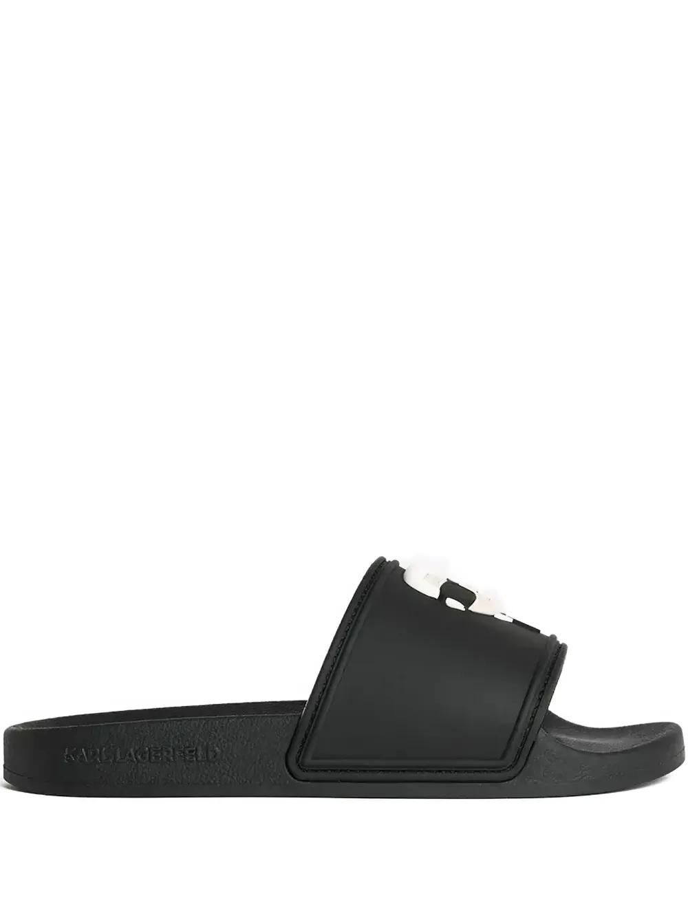 KARL LAGERFELD コンド モノグラム スリッポン スライド Karl Lagerfeld Flat (Under 1 in) Slide Sandals for Women for