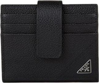 Prada Triangle Logo Button Flap Card Case - male - Prada - Wallets & Cardholders - Black - ONE SIZE - Accessories