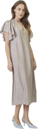 Co'Couture Kleedjes, Dames, Beige, M, Ruche jurk in Walnoot
