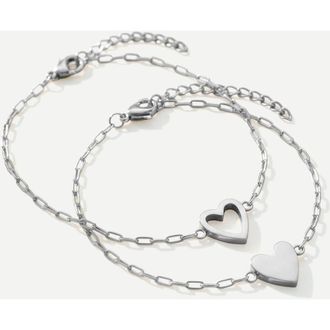 Mint & Lily Perfect Fit Heart Bracelet Set in Silver at Nordstrom, Size 7