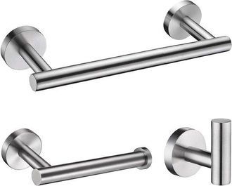 OEM Juego De Tres Piezas De Accesorios De Ba&ntilde;o En N&iacute;quel Cepillado: Barra Para Toallas, Portarrollos De Papel Higi&eacute;nico Y Ganchos Para Batas