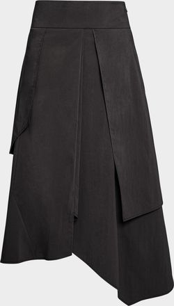 Santorelli Multi-Panel Asymmetric Stretch Cotton Midi Skirt