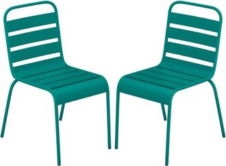 VENTE-UNIQUE.COM Juego de 2 sillas de jard&iacute;n acero azul verdoso