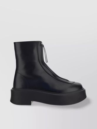The Row block heel calfskin platform ankle boots