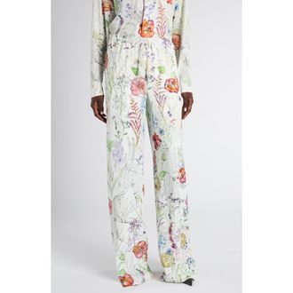 Alexander McQueen Meadow Floral Print Pants in White at Nordstrom, Size 10 Us