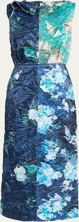 Erdem Reconstructed Crinkle Satin Sleeveless Midi Cocktail Dress