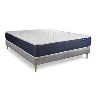 Actisom Somier gris + colch&oacute;n con espuma viscoel&aacute;stica 140 x 190