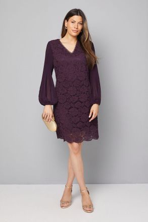 Wallis Womens Occasion Lace Pleat Sleeve Shift Dress - Purple Polyamide - Size 18 UK
