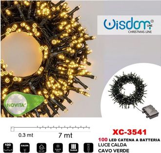 Trade Shop Trade Shop - Catena Luminosa 100 Led Luminosa Con Batteria Cavo Verde Luce Calda Ip44 Xc-3541