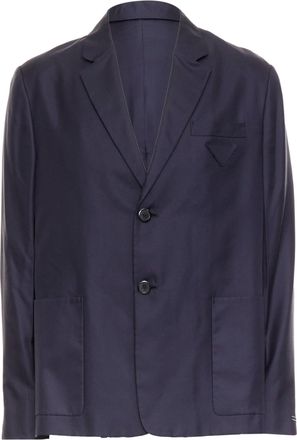 Prada silk navy tonal triangle patch single breasted blazer