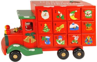 Trade Shop Trade Shop - Calendario Avvento Furgoncino Di Natale In Legno Cassetti Decorazioni Natalizie