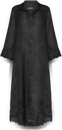 Elena Miro Linnen Jurk met Kant - Dames - Casual kleedjes - Zwart - 6XL - Linnen - Kleedjes