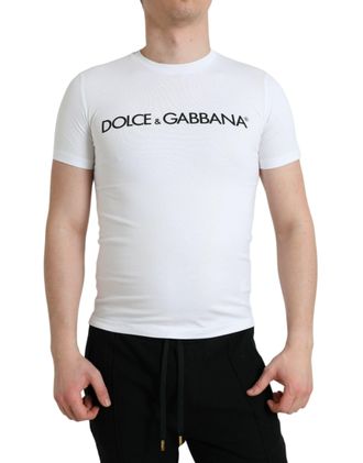 Dolce & Gabbana Mens Cotton Tshirt Logoprint - White - Size EU 44 (Mens)