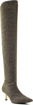 Dune London Womens Ladies SPELL Matte Heel Over-The-Knee Boots - Gold Micro Fibre - Size UK 5