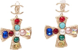 Chanel 2022 Bijoux de Couture Orecchini Cross gold CC crucifix clip earring Pair