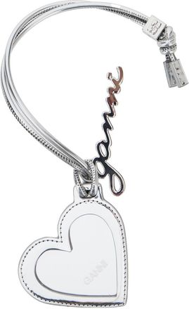 Ganni bou Heart Metallic Mirror With Logo Lettering Pendant And Heart Charm In Metal Woman