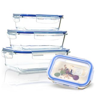 Klarstein Klarstein Fiambrera De Vidrio Rectangular 1520 Ml, 1040 Ml, 640 Ml, 370 Ml Con Tapa Juego De 4 Unidades