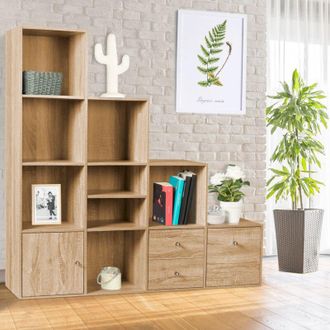 IDMarket Libreria mobili a forma di scala a 4 livelli, look faggio con anta e cassetti LIAM