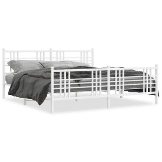 Berkfield Home Metal Bed Frame without Mattress with Footboard White 193x203cm | Size: 193x203 cm