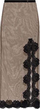 Valentino Garavani Transparante Rok Met Kantafwerking - Dames - Midirokken - Beige - M - Rokken