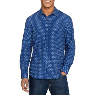 ConStruct Slim Fit Diamond Dot Performance Long Sleeve Shirt in Navy/purple at Nordstrom, Size Xx-Large