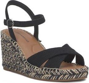 Lucky Brand Candyr Platform Wedge Sandal in Black Linen at Nordstrom Rack, Size 7.5