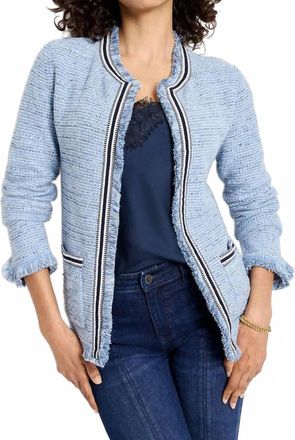 Nic+Zoe Izara Indigo Fringe Mix Knit Jacket In Blue Multi