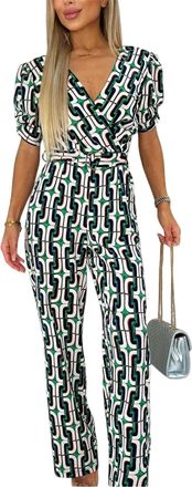 AX PARIS Dames Geometrisch Patroon Ceinture Jumpsuit (Multikleur)