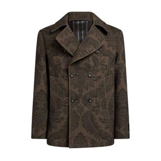 Etro Jassen, Heren, Bruin, M, Wol, Caban Double-Breasted Jas