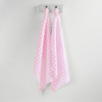 Solino Home Linen Kitchen Towels Set of 2, 17 x 26 - Gingham Check in Marshmellow Pink at Nordstrom