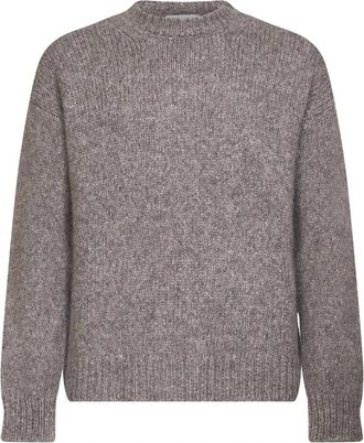 Roberto Collina Girocollo ML Comfort Fit - Heren - Ronde hals truien - Bruin - L - Wol - Truien & Vesten