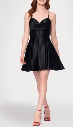Blondie Nites Corset Bodice Satin Cocktail Minidress in Black at Nordstrom, Size 9