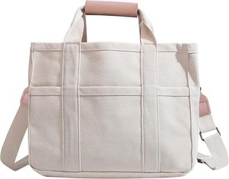 Generic Women Large Capacity Bag Stylish Canvas Bag Multi-pocket Casual Bag Soft Versatile Shoulder Bag with Adjustable Strap for Shopping Work Daily Use Tote