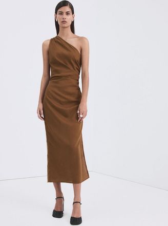 Mango Vestito asimmetrico spacco laterale marrone tabacco - Donna - S - MANGO