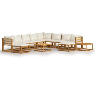 vidaXL Muebles De Jard&iacute;n 12 Pzas Cojines Crema Madera Maciza Acacia Vidaxl