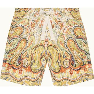 Orlebar Brown Alex Linen Relaxed Fit Linen Shorts with Fairground Print in Multi/vermillion at Nordstrom, Size 38